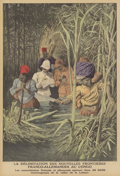 Stanovení hranice mezi francouzským a německým územím v Kongu (barva litho) od French School