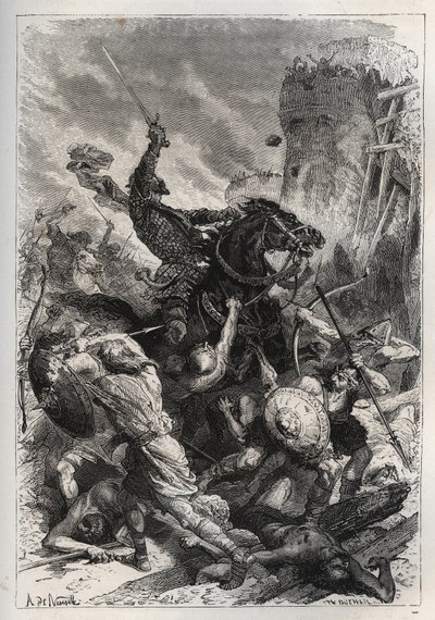 Eudes (Odon) (860-898), král Franků, vede bitvu proti Normanům a vítězně brání Paříž (860-887) - Eudes (852-898) v bitvě proti Normanům - „Historie Francie vyprávěna moje vnoučata““ - od Francoise Guizota - 1872-1876 od French School