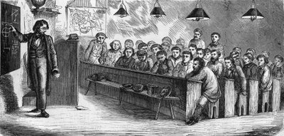 Večerní třída na veřejné škole pro dospělé v Paříži v roce 1858. od French School