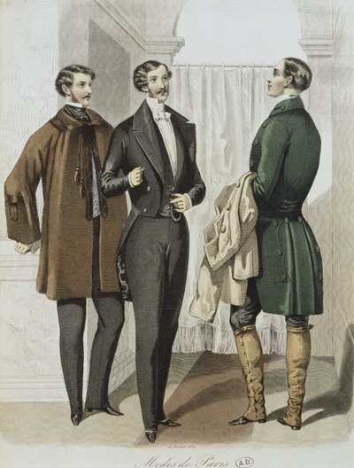 Večerní šaty, ilustrace z Le Journal des Tailleurs, 16. února 1851 (barevná rytina) od French School