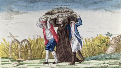 Každý nese břemeno daní a státního dluhu, kolem roku 1789 (barevná rytina) od French School