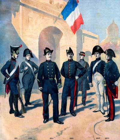 Evoluce uniformy žáků Ecole Polytechnique de Paris a jejich bicorne v letech 1796 až 1894 od French School