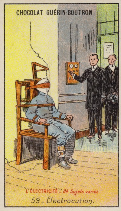 Poprava elektrickým proudem (chromolitho) od French School