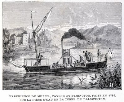 Zkušenosti Millera, Taylora a Symingtona, vyrobené v roce 1789, na vodním kousku Dalswintonovy země – v „“ Album of Science; proslulí učenci; Velké objevy””” 1896. od French School