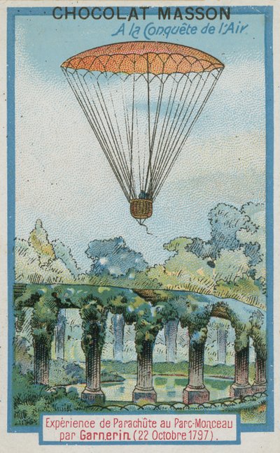 Experimentování s parašutismem v Parc Monceau od Andre-Jacquese Garnerina (22. října 1797) od French School