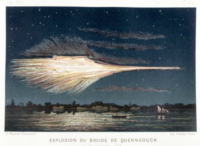 Exploze Quenngouck bolidu (meteoritu) 27. prosince 1857 - v „“Le Ciel““ od Amédée Guillemin, Paříž od French School