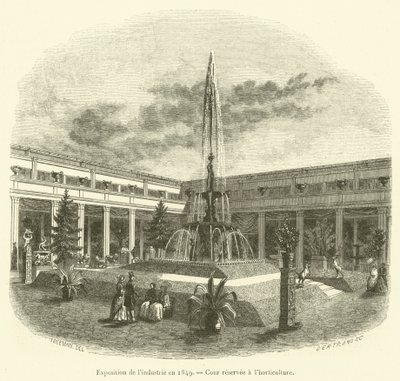 Výstava průmyslu v roce 1849, dvůr vyhrazený pro zahradnictví (rytina) od French School