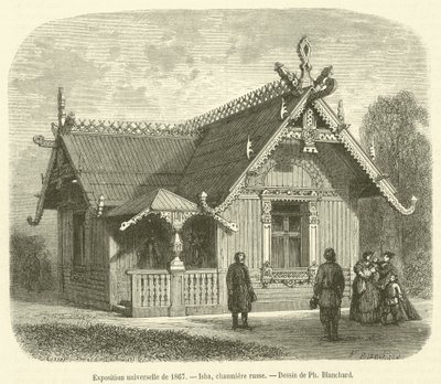 Univerzální výstava z roku 1867, Isba, ruská chata (rytina) od French School