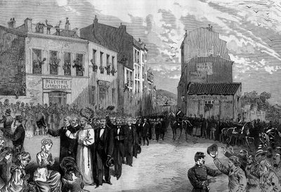 Vyhnání kapucínů z Marseille na základě dekretů z března 1880 přijatých Julesem Ferrym a odebrání práva vyučovat členům nepovolených náboženských kongregací: ovace davu kapucínům vyloučeným z jejich komunity. říjen od French School