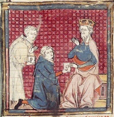 F.117r Poslové vyprávějící Karlu Velikému o vítězství nad Saracény, z Grandes Chroniques de France, 1375-79 od French School