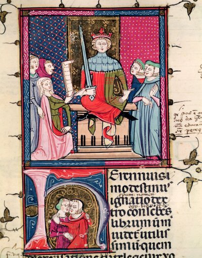 F.39r Manželské právo, cizoložná manželka vystupující u soudu, od Justinianiho ve Fortiatu od French School