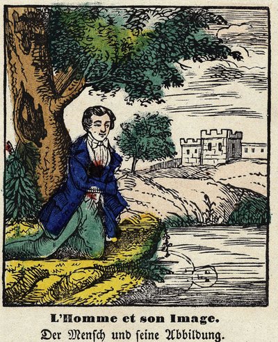Bajky de La Fontaine: člověk a jeho obraz. Obrázek Epinal, první polovina 19. století. od French School