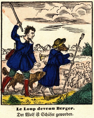 Bajky de La Fontaine: vlk se stal pastýřem. Obrázek Epinal, první polovina 19. století. od French School
