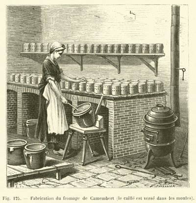 Výroba sýra camembert, křepelka se nalévá do forem (rytí) od French School