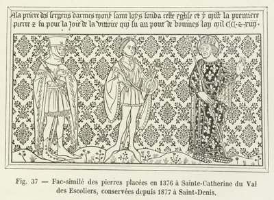 Faksimile kamenů umístěná v roce 1376 v Sainte-Catherine du Val des Escoliers, uchovávaná od roku 1877 v Saint-Denis od French School