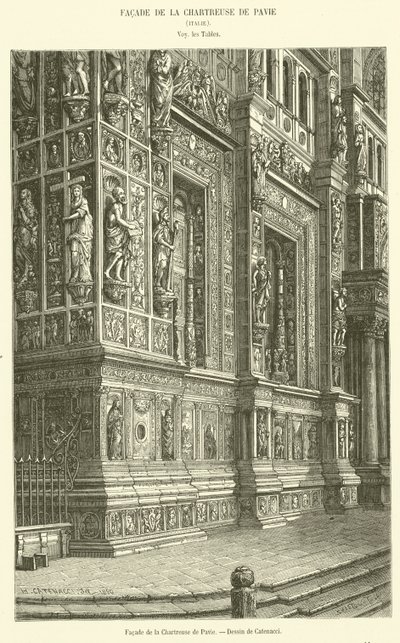 Fasáda Charterhouse of Pavia (rytina) od French School