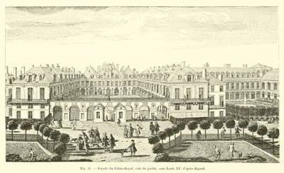 Fasáda Palais-Royal, strana zahrady, za Ludvíka XV., po Rigaudovi od French School