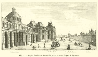 Průčelí zámku na straně zahrady v roce 1650, po I. Sylvestre od French School