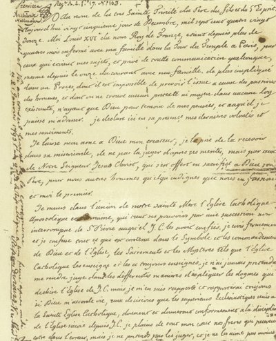 Faksimile závěti francouzského Ludvíka XVI od French School