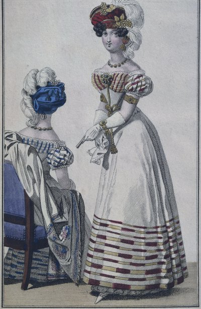 Módní talíř, Paříž, ilustrace z Le Petit Courrier des Dames, kolem 1820 (barevná rytina) od French School