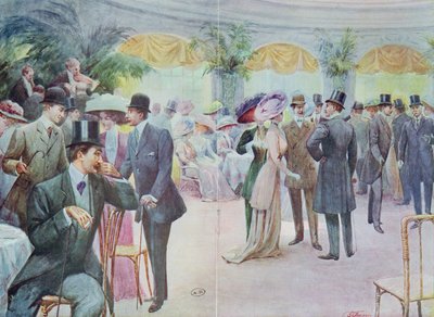 Módní deska zobrazující shromáždění společnosti, 1908 od French School