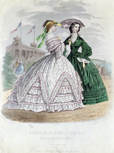 Módní pařížské dámy u moře, 1861 (barevná rytina) od French School