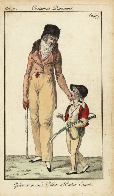 Módní gentleman nebo Incroyable s kyjem, Paříž od French School