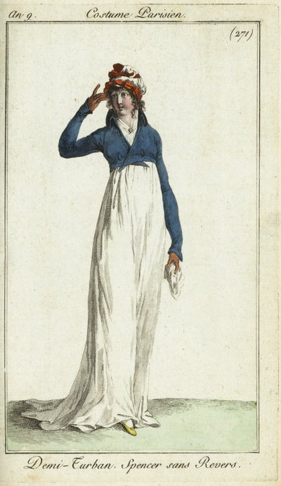 Módní žena v poloturbanu a spencerové bundě od French School