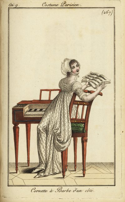 Módní žena hrající na cembalo od French School