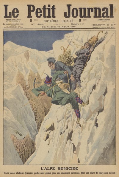 Smrtelná horolezecká nehoda ve švýcarských Alpách (barva litho) od French School