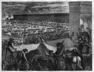 Svátek Federace na Champ de Mars v Paříži k prvnímu výročí dobytí Bastily dne 14. července 1790. Rytina v „Histoire des Papes-Rois-Queen and Empereurs a travers les century“ od Maurice Lachatre od French School