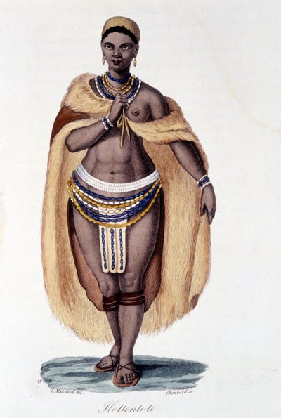 Hotentotská žena (Venus Hottentote) v tradičním kroji - v „Bibliotheque Universelle des Voyages““ od Alberta Montémonta, ed. Armand Aubrée od French School
