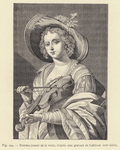 Žena hrající na violu, podle rytiny od Leblonda, 17. století (rytina) od French School