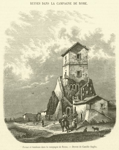 Farma a hrobka na venkově Říma (rytina) od French School