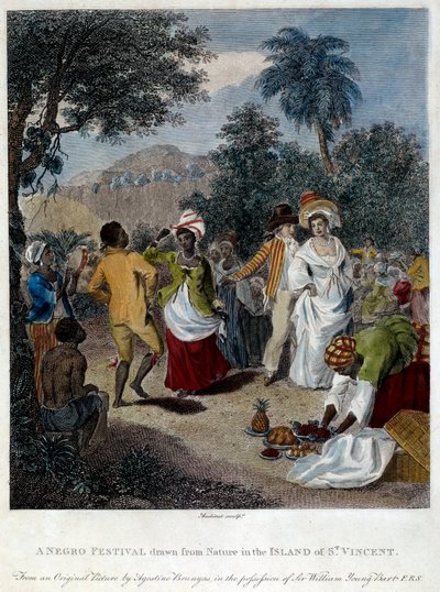 Fete negre na ostrově Svatý Vincent (Střední Amerika, Antily). Rytina 19. století. Chartres, Muzeum výtvarných umění od French School