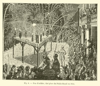 Ohňostroj se odehrává v Palais-Royal v roce 1644 od French School