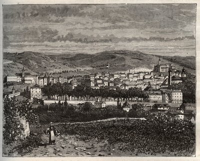 Figeac - Lot, v regionu Midi-Pyrenees - rytina v „La France illustree: geografie, historie, statistická správa“ od V.A. Sladově hnědá. 1884 od French School