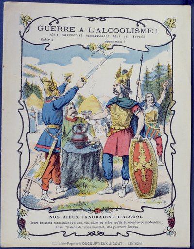Fight Against Alcoholism!, ilustrace galských válečníků z ochranného rukávu na učebnice, konec 19. století od French School