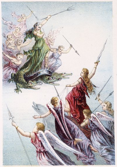 Boj mezi zlými a dobrými mořskými duchy – v “”Cesta na dno moře”” od H. de la Blanchère. Paris, ed. Jouvet et Cie, sd. 1880. od French School