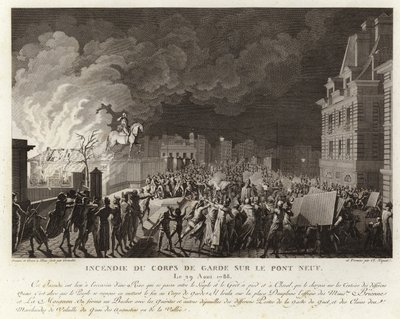 Požár na Corps du Garde na Pont Neuf v Paříži od French School