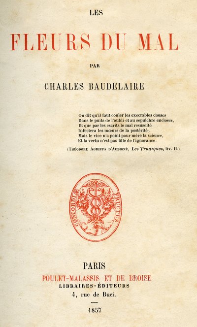 První vydání Les Fleurs du Mal od Charlese Baudelaira od French School