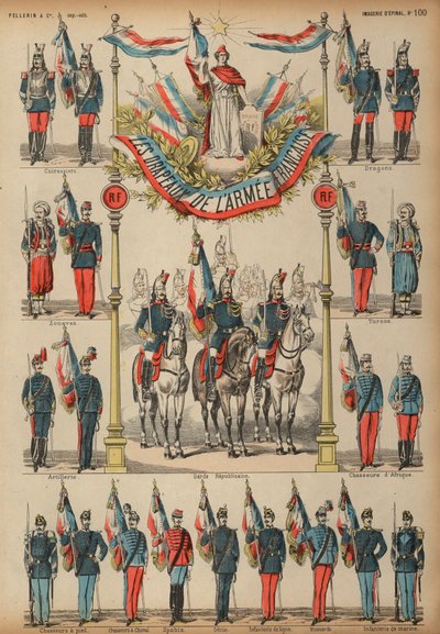 Vlajky francouzské armády (barevná rytina) od French School