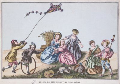 Pouštění draka v 18. století (barevná rytina) od French School