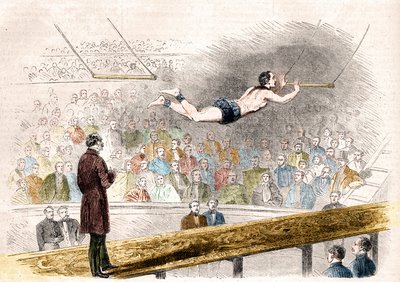 Číslo létající hrazdy od francouzského akrobata Julese Leotarda (1839-1870) v Cirque de Napoleon (dnes Cirque d