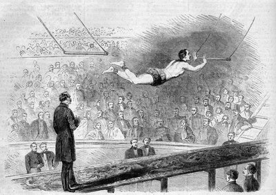Číslo létající hrazdy od francouzského akrobata Julese Leotarda (1839-1870) v Cirque de Napoleon (dnes Cirque d