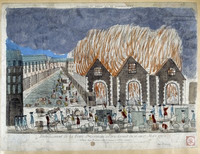 Veletrh Foire Saint Germain v Paříži, noc z 16. na 17. března 1762 - rytina od French School
