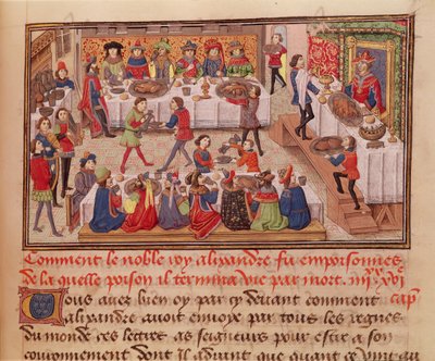 Fol.298r Jak byl otráven vznešený král Alexandr, ilustrace z knihy Jeana Wauquelina, z Histoire du Grand Alexandre 1460 od French School