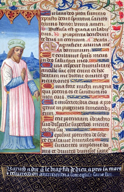 Fol.36v Text Magnificat s portrétem Barucha, z Heures a lUsage de Rome od French School