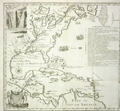 Skládací mapa severoamerického pobřeží Atlantiku, 1714 od French School