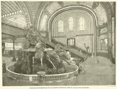 Monumentální fontána Centrální galerie, v blízkosti Paláce strojů (rytina) od French School